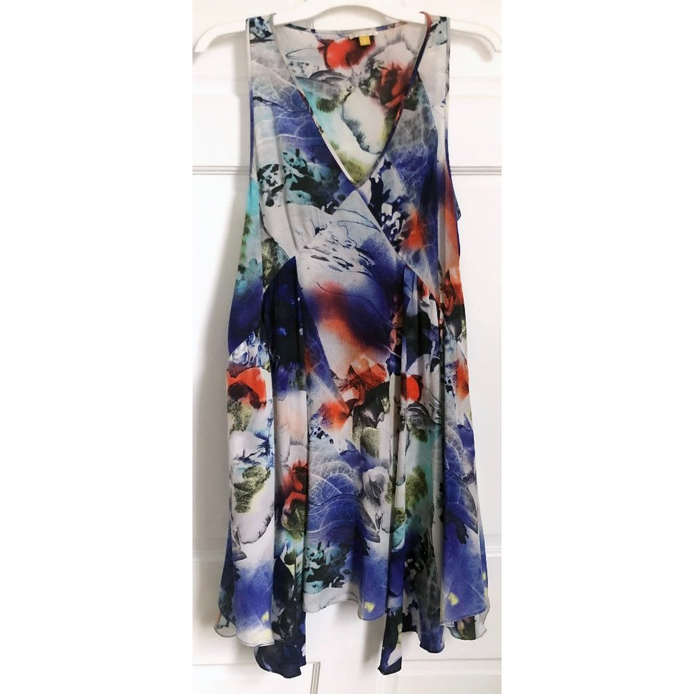 Anthropologie 100% Silk Dress Leifsdottir 4 Sleeveless Watercolor Waterfall Flow